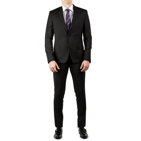 Luciano Barbera Club Men's Slim Tailored Fit Wool Suit Black