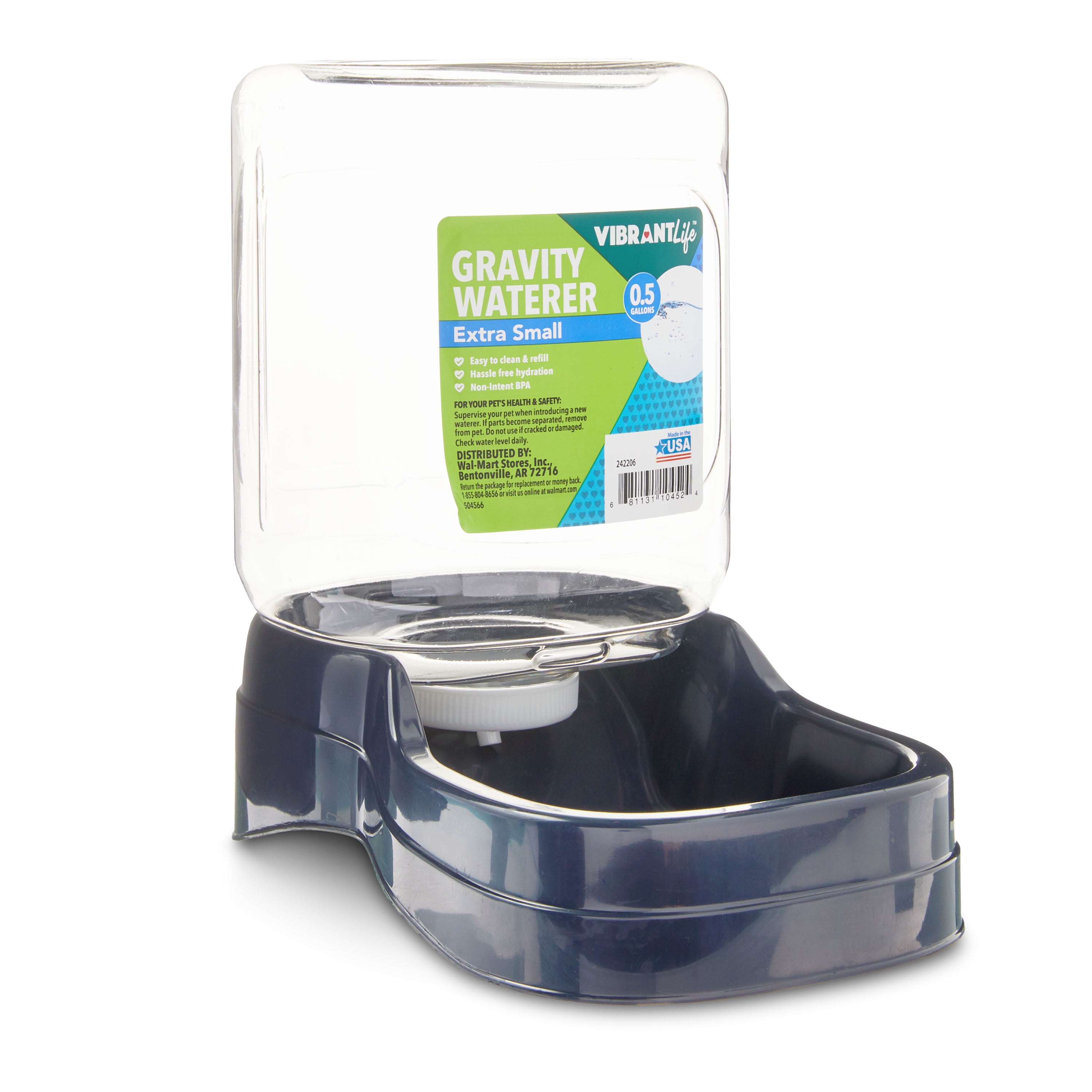 Vibrant Life Gravity Pet Waterer, Dark Blue, x-Small for Cats and Dogs, 0.5 Gallons