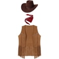 thumbnail image 5 of Conjunto de disfraz de vaquero occidental para hombre, para fiesta de Halloween, con remaches de borlas de gamuza sintética, chaleco steampunk con sombrero y pañuelo, 5 of 5