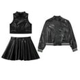 thumbnail image 3 of Alvivi Girls Metallic Jazz Hip Hop Dance Outfits Sleeveless Crop Top Bomber Jacket with Skirt Set Black 8, 3 of 5
