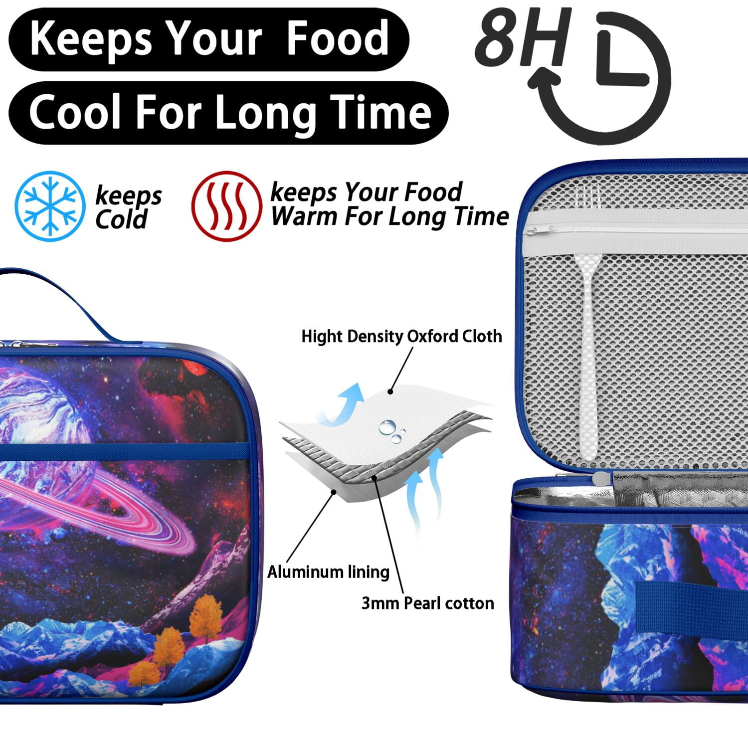 Space-themed Lunch Bag, Insulated Lunch Box with Cute Astronaut, Galaxy, Nebula, Rocket, and Starry Night Designs – Durable, Lightweight Lunch Tote for School, Travel, and Picnic
