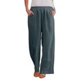 thumbnail image 1 of Pantalones anchos de lino de cintura alta para mujer - Pantalones ligeros y holgados para el verano, mezcla transpirable, tallas M-XXXL, 1 of 7