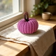thumbnail image 4 of HONGLIN Handmade Knitted Pumpkin Decor, Soft Crochet Pumpkin Tabletop Figurine, Rustic Farmhouse Fall Halloween Thanksgiving Ornament, Purple, 2 Pack, 4 of 5