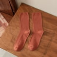 thumbnail image 2 of Daznico Socks for Women - Women's Stacked Socks Mid Calf Double Needle Knit Solid Color Casual Retro Korean Japanese Style Socks for Daily Wear, 2 of 4