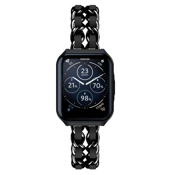 Leather Metal Band Compatible With Moto Watch 70 Band, Stainless Steel Metal Cowboy Chain Style Replacement for Band Moto Watch 70