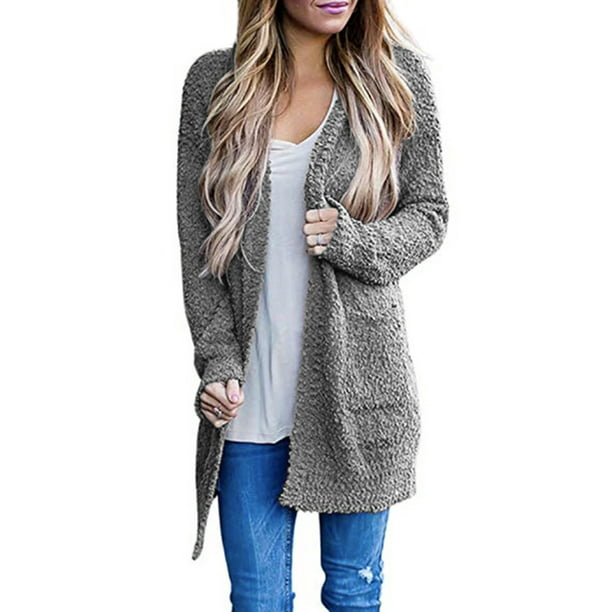 Women Open Front Knit Cardigan Sweater Coat Winter Long Sleeve Loose Pocket  Long Cardigan Outwear