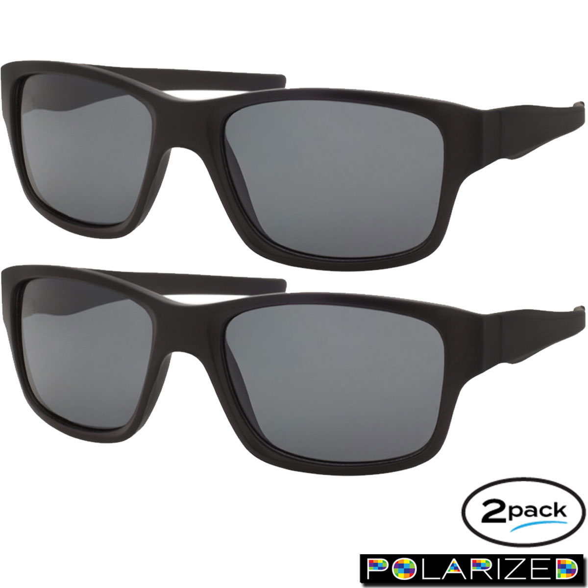 Mens Polarized Sunglasses 2 Pack All Black Sport Wrap Sunglass Style - image 2 of 5