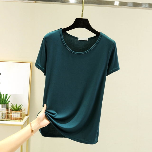 Yourumao Pyjamas Doux pour Femmes Chemises Confortables à Col Rond Amples Blouses Légères à Manches Courtes Basiques T-Shirts Unis Été Haut Classique