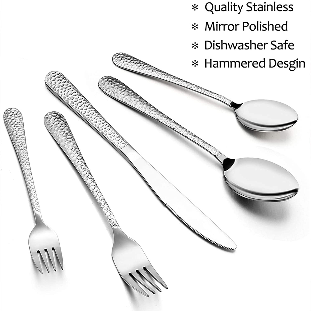 Vesteel 40-Piece Hammered Stainless Steel Flatware Set photo 4