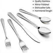 Vesteel Hammered Silverware Set, 40-Piece Stainless Steel Flatware Cutlery Set for 8, Includes Knives, Forks, Spoons, Mirror Polished & Dishwasher Safe