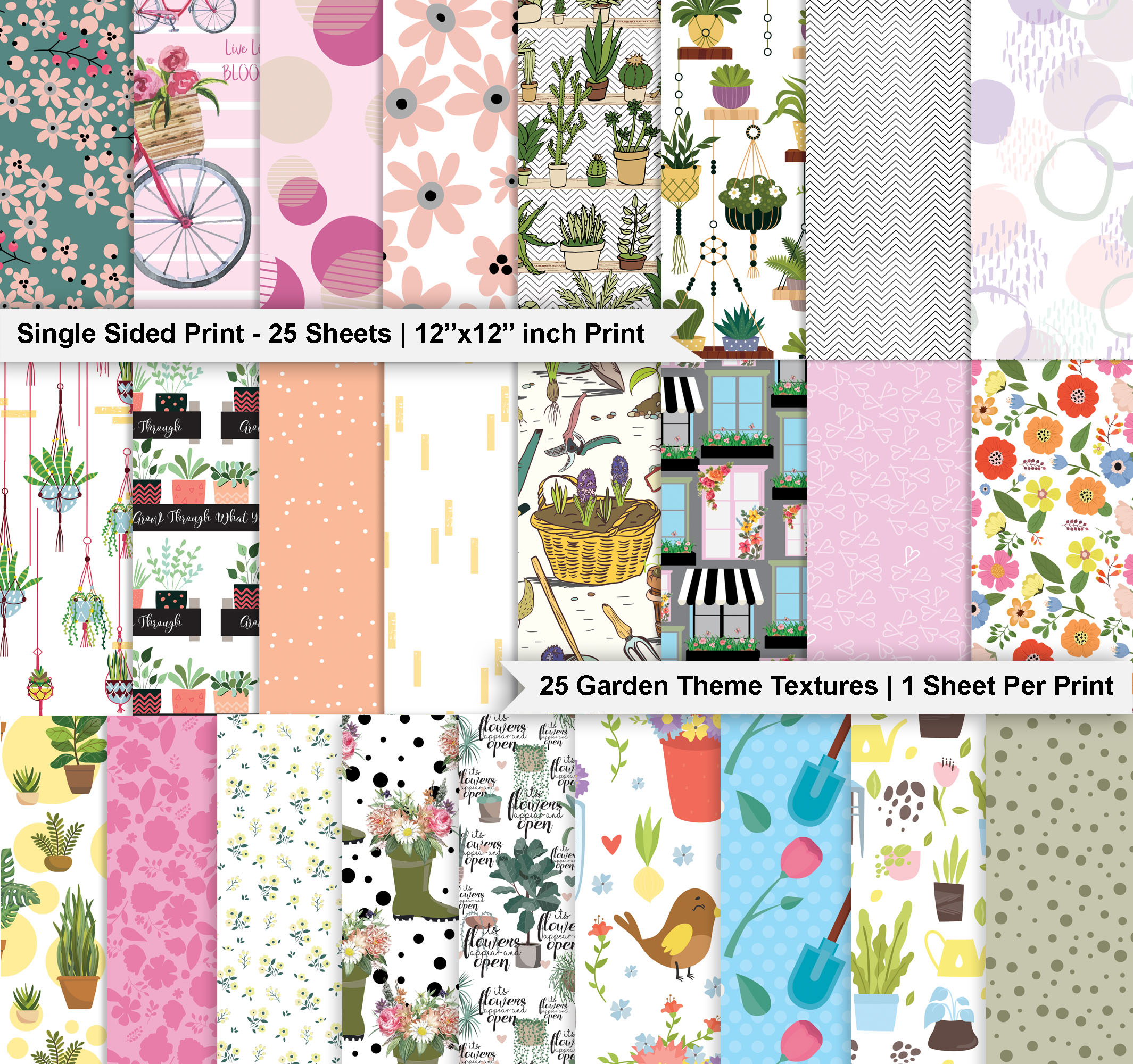 Inkdotpot 25 SheetsGarden Theme TextureScrapbookPaper Pad 12x12, Single-SidedScrapbookPaper- ColorfulCardstock PaperScrapbookingDIY Decorative Cardmaking Supplies- Journal Craft Paper