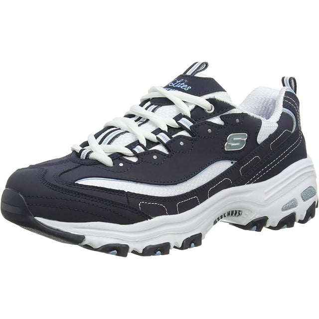 Zapatillas Skechers Sport D'Lites para Mujer con Memoria de Forma Azul Marino/Blanco