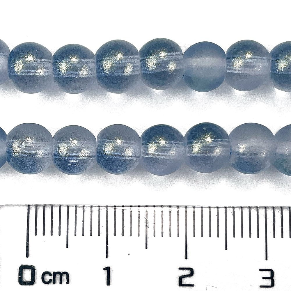 Frosted Transparent Glass Bead Strands with golden Powder Round Light Steel Blue 6mm Hole: 1mm 146pcs/strand 31.02''(78.8cm)