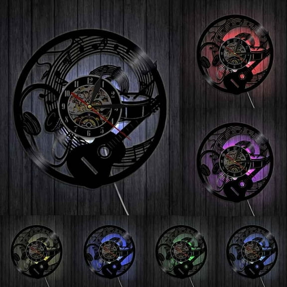 Guitar Vinyl Record Wall Clock Music Note Wave Headphone Musical Wall Art Home Decor Wall Clock Music Room Studio Wall Decor