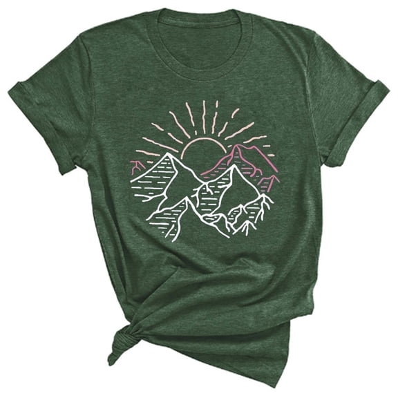 Womens Short Sleeve Shirts Oversized Tees Crew Neck Graphic Print Y2K Vacation Tops