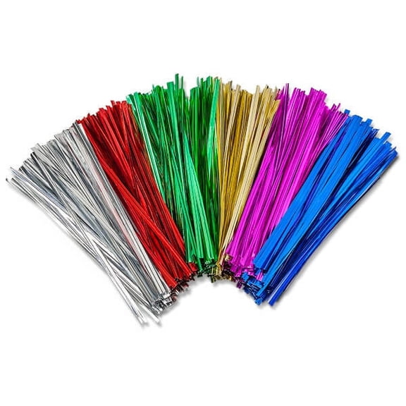 Pack Of 1000, 6" Solid Metallic Twist Ties Assortment (Gold, Silver, Green, Red & Hot Pink) 5 - 6 Colors 27 Gauge Wire