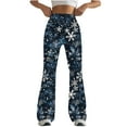 thumbnail image 2 of QATAINLAV Workout Flared Leggings for Women Milk Silk Soft Comfy Yoga Pants Tummy Control High Waisted Bootcut Pants Christmas Snowflake Print Bell Bottoms Multicolor L, 2 of 5