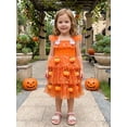 thumbnail image 4 of BemeyourBBs Toddler Baby Girl Halloween Dress Outfit Flying Sleeve 3D Pumpkin Ghost Decor Shinny Star Tutu Tulle Dress Little Girls Summer Fall Cake Smash Party Dress, 4 of 9