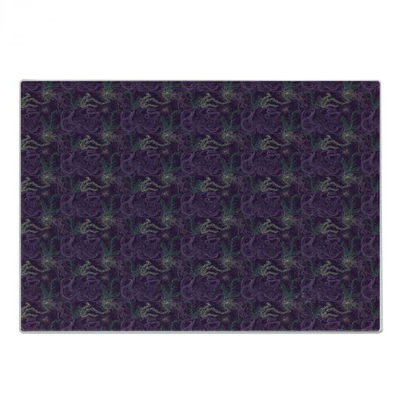 Octopus Cutting Board, Art Animal Pattern Jellyfish Marine Plants and Seaweed, Decorative Tempered Glass Cutting and Serving Board, Small Size, Dark Purple Pale Green, by Ambesonne