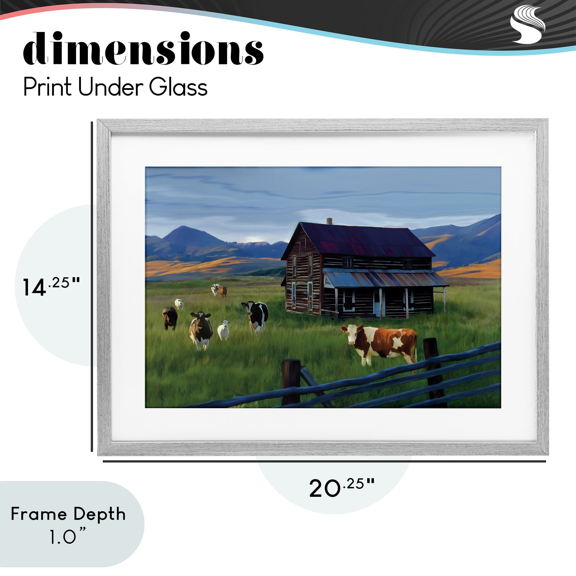 Stupell Industries Grazing Cattle at Solitary Cabin Gray Framed Print Under Glass, design by Renel Peters