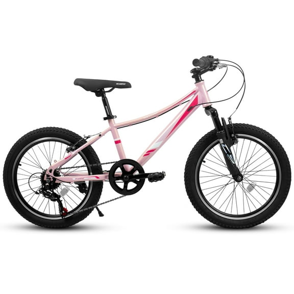 ECARPAT SPORT 20" Pink Kids Mountain Bike, 7-Speed with Shock Absorber & V-Brakes - for Girls Ages 5-12