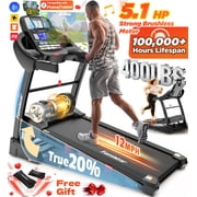 Famistar 5.1HP Folding Treadmill for Home with 20% Auto Incline, 300-400 LB Capacity, Portable Foldable Treadmill, FREE APP Control, Adjustable Tablet Holder,12MPH Speed,71 Programs,Knee Straps Gift