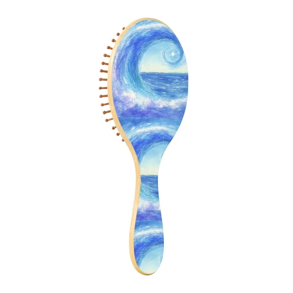 Blue Waves Natural Wooden Hair Brush with Cushion for Gentle Scalp Massage