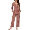thumbnail image 2 of FRSASU Pajama Sets for Women 2 Piece Lounge Set Round Neck Button up Long Sleeve Tops and Long Pants Soft Comfy Sleepwear Outfits Watermelon Red, 2 of 7