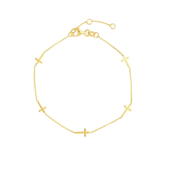 14K Yellow Gold 7.25" Adj. Mini Cross Stations Bracelet - Women