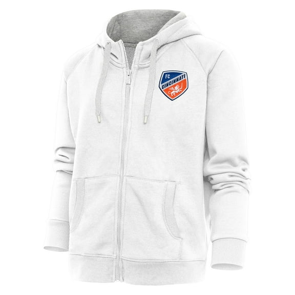 Women's Antigua White FC Cincinnati Logo Victory Full-Zip Hoodie