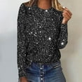 thumbnail image 2 of Lovskoo Long Sleeve Shirts for Women Spring Fall Sparkly Sequin Printed Round Neck Pullover Casual Black 2XL, 2 of 5