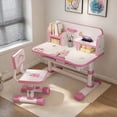thumbnail image 4 of Yedigre Kids Desk and Chair Set - Height Adjustable, Ergonomic Study Table w/ Storage & Writing Board (Blue, Pink), 4 of 11