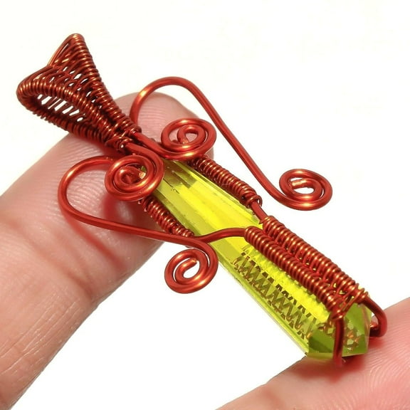 Peridot Gemstone Wire Wrapped Handcrafted Copper Jewelry Pendant 2.10" SA 1522