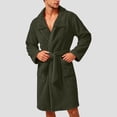 thumbnail image 2 of Mens Robe Fuzzy Fleece Spa Bathrobe with Belt and Pockets Plush Shawl Collar Bath Robe for Men Army Green, 2 of 9