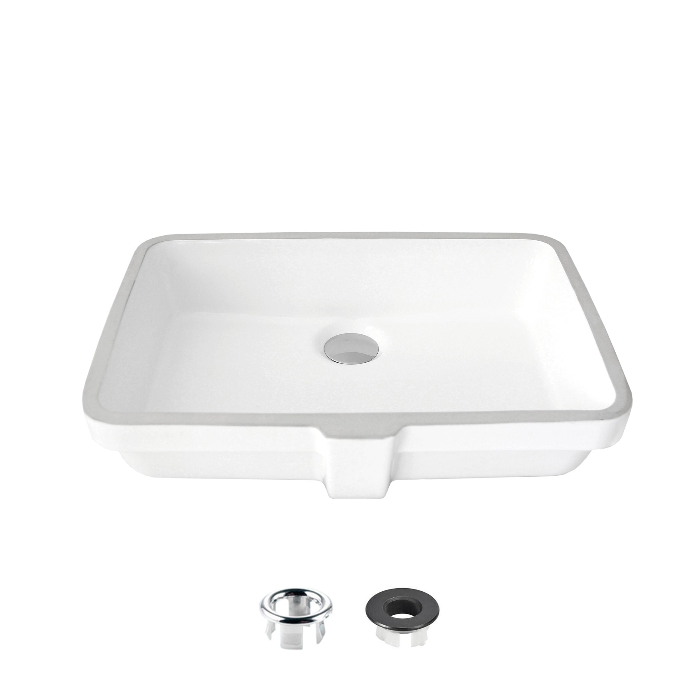 Stylish Undermount 20.37" W x 14.25" D White Rectangular Porcelain Bathroom Sink with 2 overflow rings P-209H