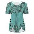 thumbnail image 5 of Green Women's Short Sleeve T-shirt, Women'S Summer Round Neck Retro Flower Print Irregular Hem Loose Casual Top,Women's Short sleeve T-shirt XL, 5 of 5