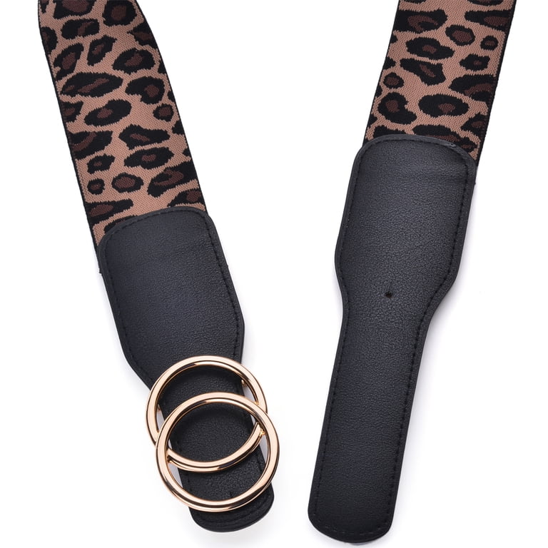 Women\'s leopard print Elastic Waist Belt with Gold Double-Ring Buckle SUOSDEY Women main image 2