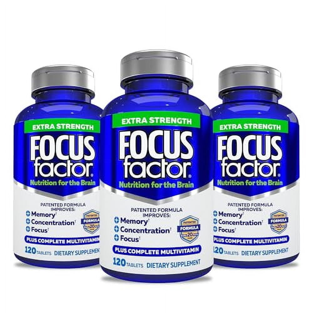 (3 pack) Focus Factor Extra Strength (120 Count) - Brain Supplement for Memory, Concentration and Focus - Complete Multivitamin with DMAE, Vitamin D, DHA