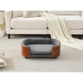 thumbnail image 3 of Scandinavian Style Elevated Dog Bed Pet Sofa with Solid Wood Legs and Bent Wood Back, Velvet Cushion, Small Size, Walnut Frame & Dark Grey Cushion, 3 of 9
