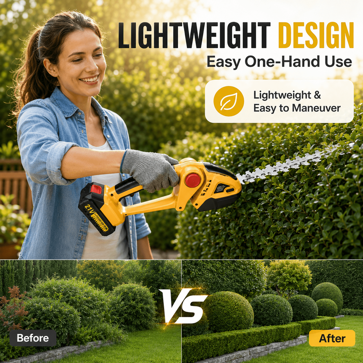 UNTIMATY Hedge Trimmer Cordless, 2 in 1 Handheld Electric Grass Trimmer , Trimmer for Bush,Tree, Garden, Patio and Lawn