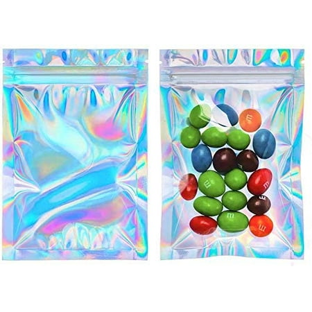 AIMTYD 200 Pcs Smell Proof Bags Resealable Holographic Ziplock Bag for ...