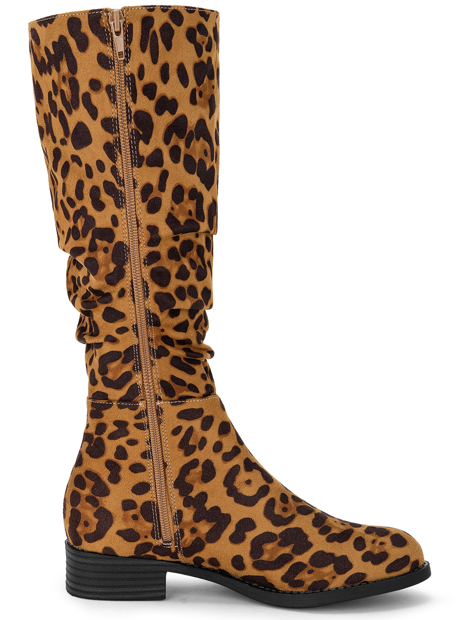 DARING DIVA Women's Round Toe Slouches Block Heels Knee High Boots Leopard 9