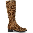 thumbnail image 3 of BLISSFUL STEP Women's Slouch Knee High Boots Round Toe Low Block Heel Faux Suede Boots Leopard 11, 3 of 7