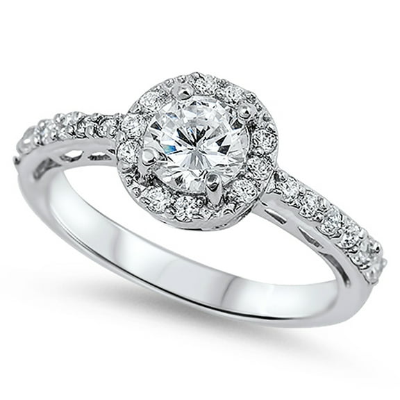 All In Stock Round Clear CZ Cluster Bridal Sterling Silver Ring Size 7