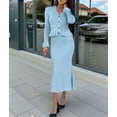 thumbnail image 6 of Women 2 Piece Sweater Sets Long Sleeve Ruffle Knit Sets Button Down Cardigan and Midi Skirt Winter Sets Blue XL, 6 of 9