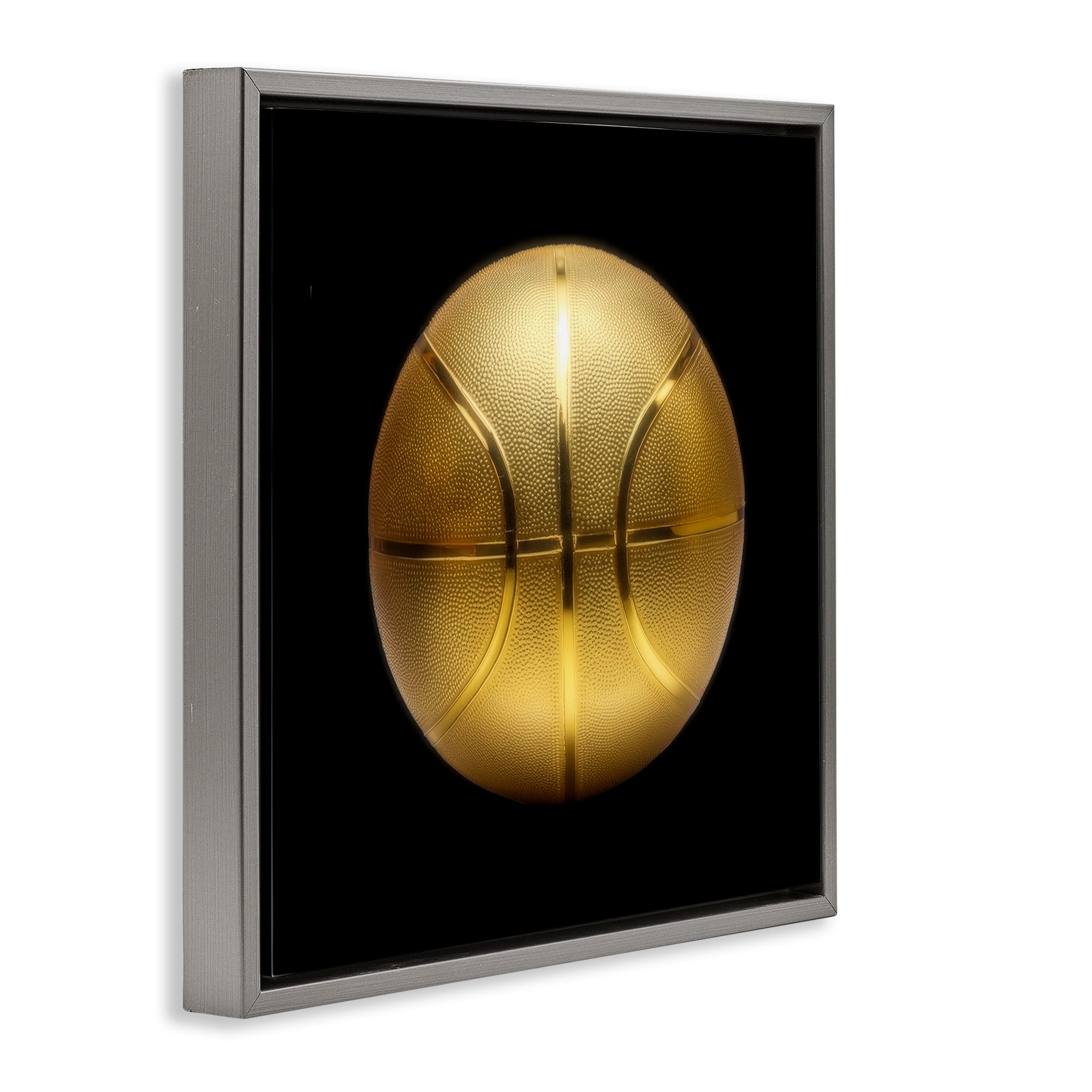 Stupell Industries Gold Designer Basketball Sports Painting Gray Floater Framed Canvas Art Print Wall Art, 18 x 18