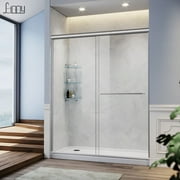 Sunny Shower Semi-Frameless Bypass Shower Door Enclosure 1/4" Clear Glass Brushed Nickel Finish