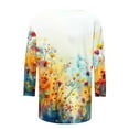 thumbnail image 5 of hxobax Womens Fall Tops Floral Print Long Sleeve Tunic Shirt Casual Crewneck 3/4 Sleeve Pullover Tee, 5 of 5