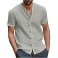 thumbnail image 3 of Jinhomg Men's Button Down Shirt Big and Tall Casual Solid Cotton Linen Tops Lightweight Comfy Short Sleeve Summer Beach Shirts Hawaiian Vacation Wear Sales Today Clearance Men Gray S, 3 of 7
