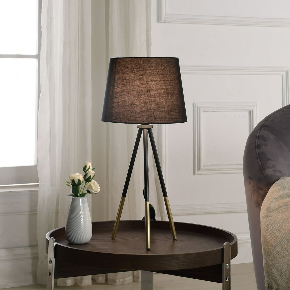 20" In Devon Matte Black/Gold Metal Tripod Leg Table Lamp